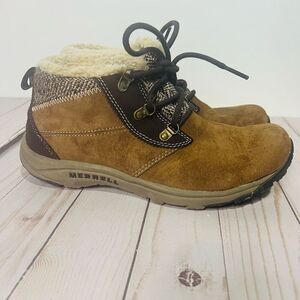 Merrell Kamori Chill Brown Suede Dark Earth Womens Winter Hiking Boots Sz 7.5 NW